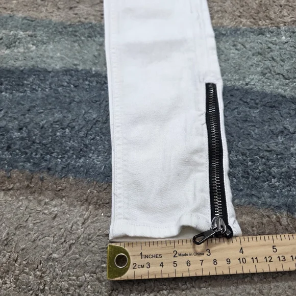 Rag & Bone White Moto Skinny Jeans Zipper Detail Ankle Zip Womens Size 26 - Picture 9 of 9